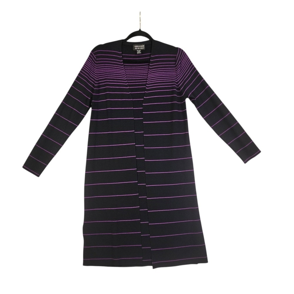 Spenser Jeremy Womens Striped Open Front Duster Cardigan Size‎ 10 Black Purple